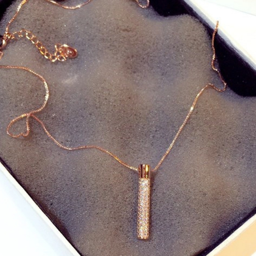 14k Rose gold & sterling sliver diamond necklace - Picture 5 of 10